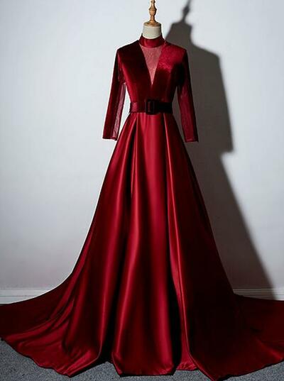 High Neck Sashes Court Train Evening Dress