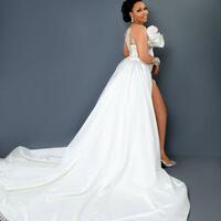 Plus Size Arabic Aso Ebi Mermaid Lace Crystals Wedding Gowns Sheer Neck High Split Detachable Train Bridal Dresses - Thumbnail 1