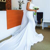 beaded mermaid wedding dresses sheer neck bridal dresses satin wedding gowns - Thumbnail 1