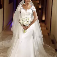  sexy lace beaded wedding dresses mermaid deep vneck bridal dresses cheap satin wedding gowns - Thumbnail 1