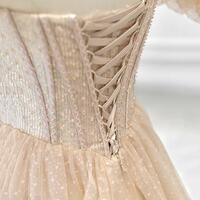 Pink Tulle Sequins Long Prom Dress Evening Dress - Thumbnail 2