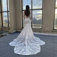 Chic Lace Mermaid Boho Wedding Dress Long Sleeve Backless Bohemian Wedding Gowns Trumpet Train Garden Country Bridal Dresses Women Robe De Mariée - Thumbnail 1