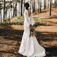Unique Boho Lace Wedding Dress With Flare Sleeves Sexy V Neck Mermaid Bohemian Wedding Dresses  - Thumbnail 1