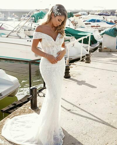 Mermaid Lace Wedding Dresses Detachable Train Off The Shoulder beach Wedding Gowns Summer Dresses