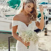 Mermaid Lace Wedding Dresses Detachable Train Off The Shoulder beach Wedding Gowns Summer Dresses - Thumbnail 2