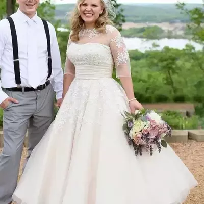 Vintage plus size wedding dresses bridal gown a line country lace applique 1/2 half sleeves ankle length vestido de novia - Thumbnail 3