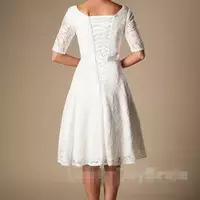 Short Wedding Dresses with Sleeves Modest Vintage 1920s' Lace Knee-length Outdoor Reception Informal Bridal Wedding Dress - Thumbnail 1