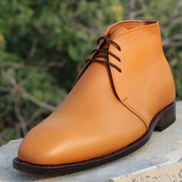 Crafted Leather Men's Handmade Tan Brown Lace Up Chukka Boots - Thumbnail 1