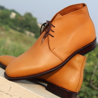 Crafted Leather Men's Handmade Tan Brown Lace Up Chukka Boots - Thumbnail 4