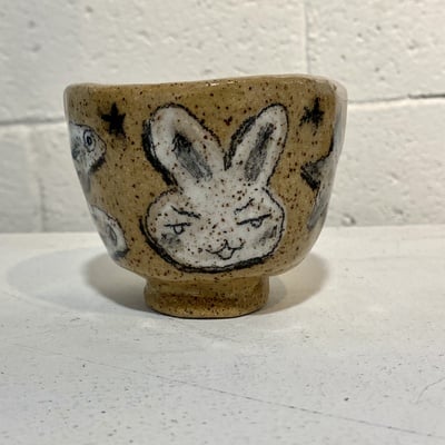 🔴 sold hand painted pottery "bunny and fish tea cup 2" by inika agarwal