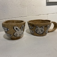 🔴 SOLD Hand Painted Pottery "Bunny and Fish Tea Cup 2" by Inika Agarwal - Thumbnail 4