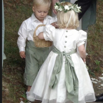 Vintage flower girl dresses with sage green