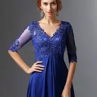 Mother Of The Bride /Groom Dresses A-line V-neck Half Sleeves Chiffon Lace Long Elegant Groom Mother Dresses - Thumbnail 2