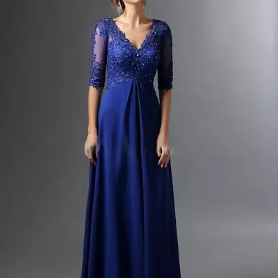 Mother of the bride /groom dresses a-line v-neck half sleeves chiffon lace long elegant groom mother dresses