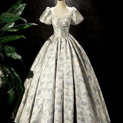 Fashion floor-length printing short sleeve prom formal dresses - Thumbnail 1