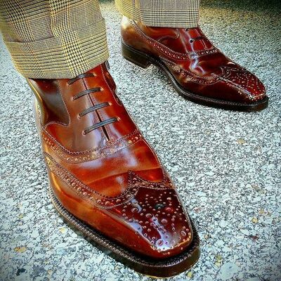 Handmade brown shine leather wingtip ankle high lace up dress boot - Thumbnail 3