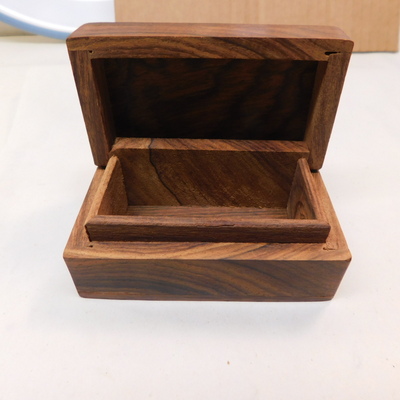 Wood carved box 2" x 3.5" with brass inlay stars moon sun jewelry stash box