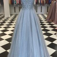 Sparkly Long Prom Dresses With Appliques And Beading - Thumbnail 1