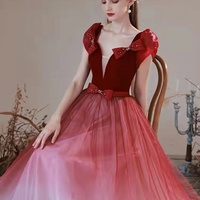 Gradual Burgundy Dress, Temperament Evening Dress,cute Party Dress,handmade - Thumbnail 2