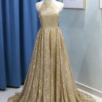 Princess Sleeveless Jewel Ruffles Sequins Prom Dresses - Thumbnail 1