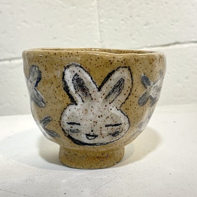 🔴 sold hand painted pottery "bunny and fish tea cup 1" by inika agarwal