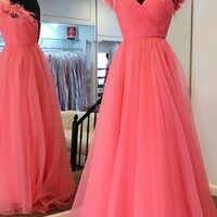 Off The Shoulder Coral A-line Tulle Princess Dress - Thumbnail 1