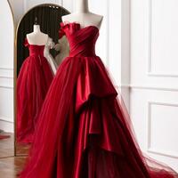 Mermaid Simple Strapless Red Prom Dresses - Thumbnail 1