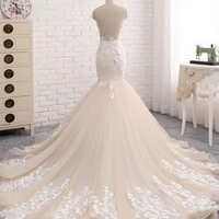 Elegant Mermaid Backless Appliques Tulle Formal Prom Dress,  - Thumbnail 2