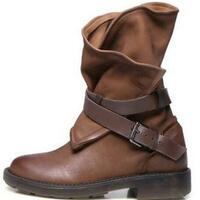 Round toe ankle strap low square heel boots for women  - Thumbnail 1