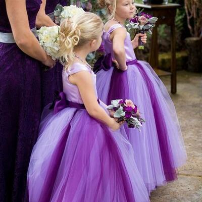 Cute a line purple tulle flower girl dress with bow