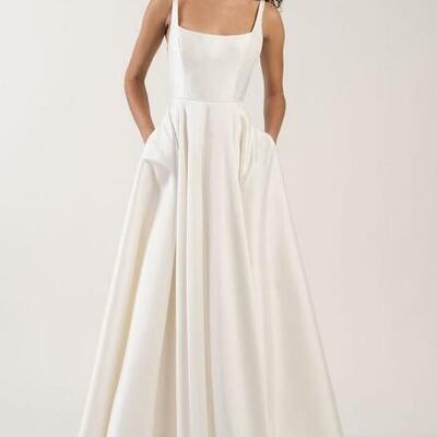 Beautiful a-line satin ivory wedding dresses