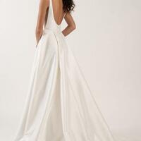 Beautiful A-Line Satin Ivory Wedding Dresses - Thumbnail 1