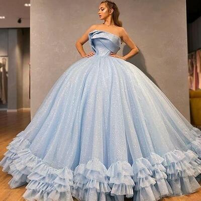 Sparkly ball gown strapless puffy evening gowns 