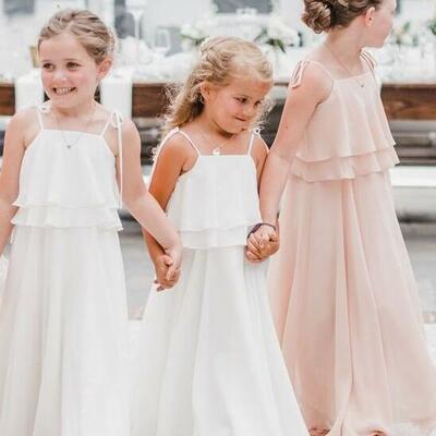 Cute white pink chiffon flower girl dress