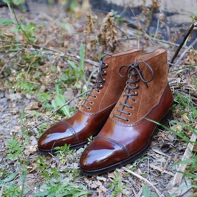 Handmade brown suede leather ankle high lace up oxford boot - Thumbnail 4