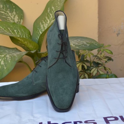 Handmade Green Genuine Suede Leather Chukka Boot