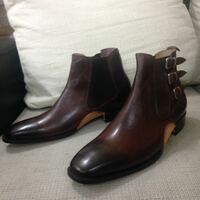 Handmade Brown Leather Chelsea Triple Monk Buckle Opanka-Sole Dress Jodhpur Boot - Thumbnail 1