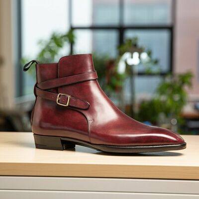 Handmade mens jodhpur boots made in plum museum calf - Thumbnail 1