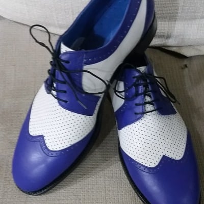 Crafted leather men's blue white wingtip classic oxford dress lace up shoes - Thumbnail 4