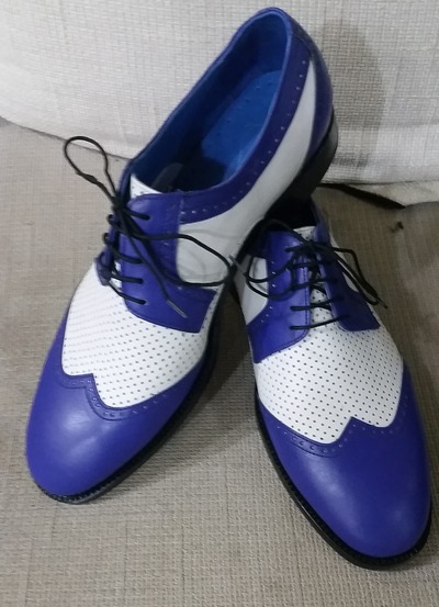 Crafted Leather Men's Blue White Wingtip Classic Oxford Dress Lace up Shoes