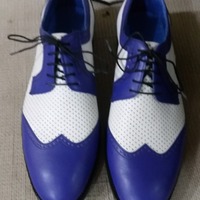 Crafted Leather Men's Blue White Wingtip Classic Oxford Dress Lace up Shoes - Thumbnail 3