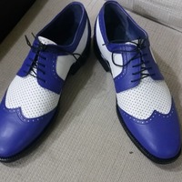 Crafted Leather Men's Blue White Wingtip Classic Oxford Dress Lace up Shoes - Thumbnail 4