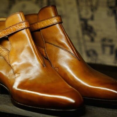 Handmade brown jodhpur alligator strap leather ankle boot - Thumbnail 2