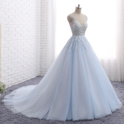 A-line Lace Tulle Formal Prom Dress, Sweet Beautiful Long Prom Dress