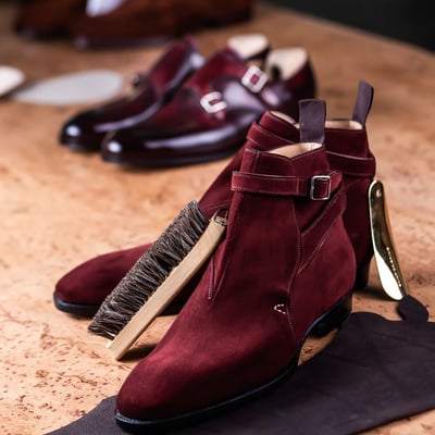 Handmade men ankle high round strap crimson suede jodhpur boots - Thumbnail 3