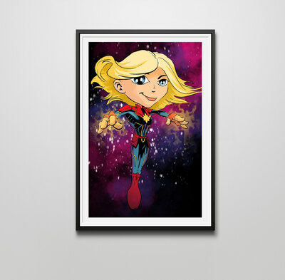 Chibi Captain Marvel 12"x18" Art Print