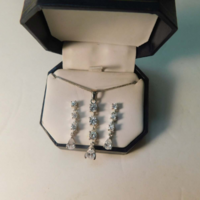 Solid 925 Signed Clear Cz Earrings & Necklace Set Sterling Silver Gift Boxed - Thumbnail 1