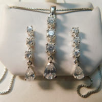 Solid 925 Signed Clear Cz Earrings & Necklace Set Sterling Silver Gift Boxed - Thumbnail 2