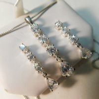 Solid 925 Signed Clear Cz Earrings & Necklace Set Sterling Silver Gift Boxed - Thumbnail 3