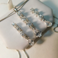 Solid 925 Signed Clear Cz Earrings & Necklace Set Sterling Silver Gift Boxed - Thumbnail 5